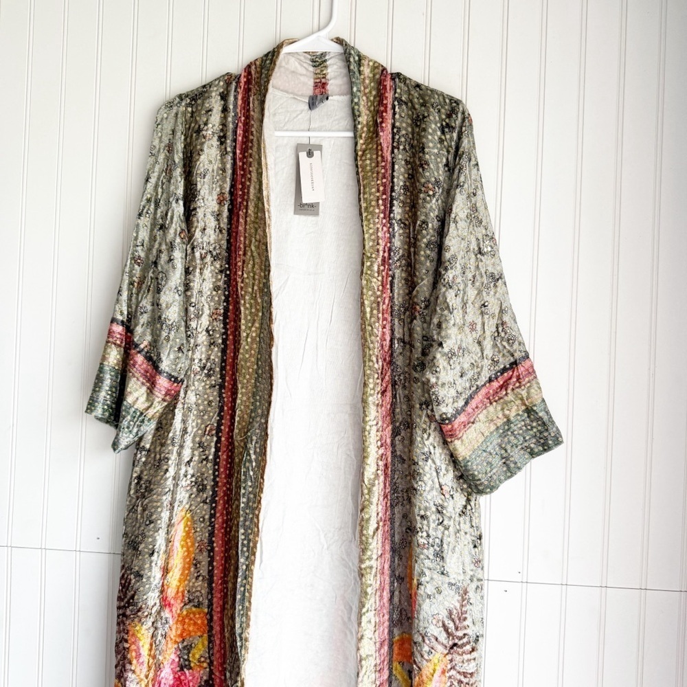 Anthropologie Bl-nk One Size Floral Tinopi Burnout Velvet Duster Kimono NEW! - Picture 4 of 10